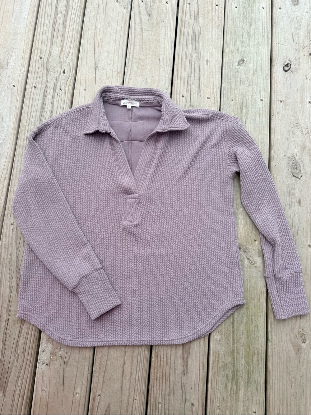 Ultra Flirt Mauve‎ Waffle Knit Collared Pullover Medium Polo Sweater Top